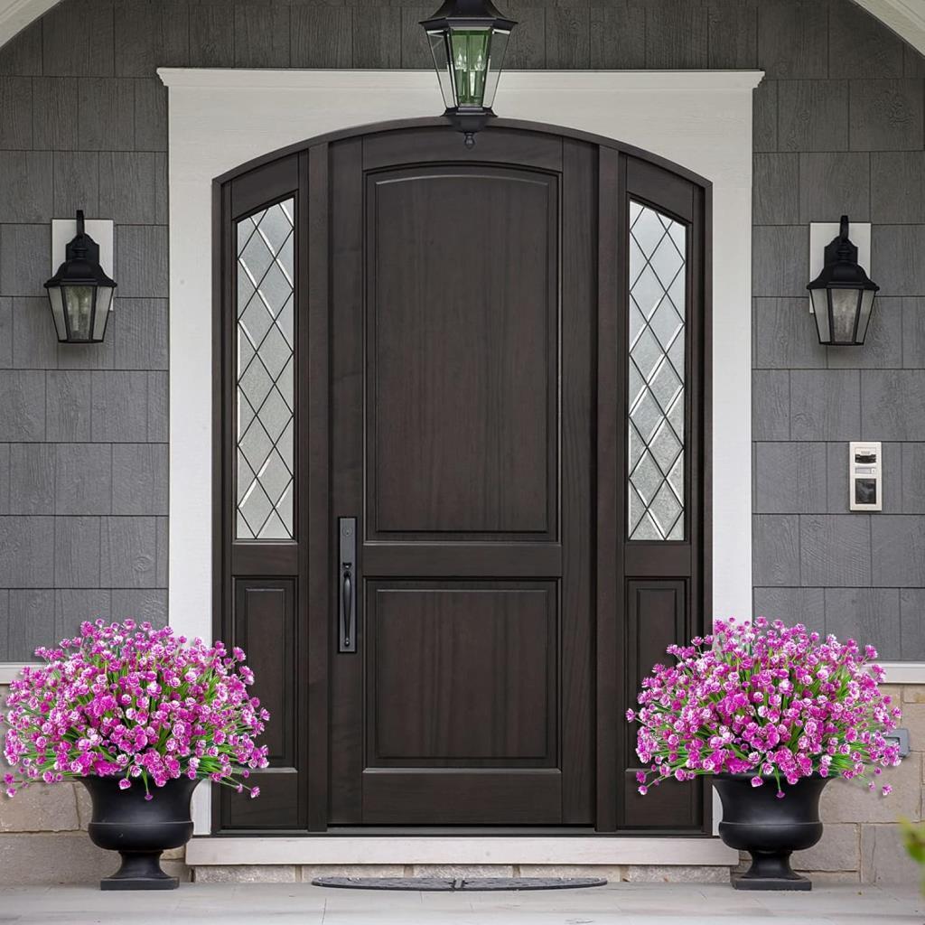 6lı Set Yapay Çiçek Sazlı Lotus Lila Renk 7 Dal Plastik  30cm 