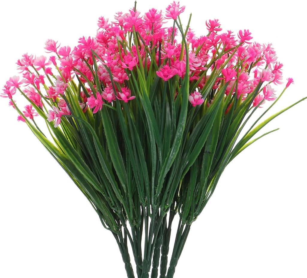 6lı Set Yapay Çiçek Sazlı Lotus Pembe Renk 7 Dal Plastik  30cm 