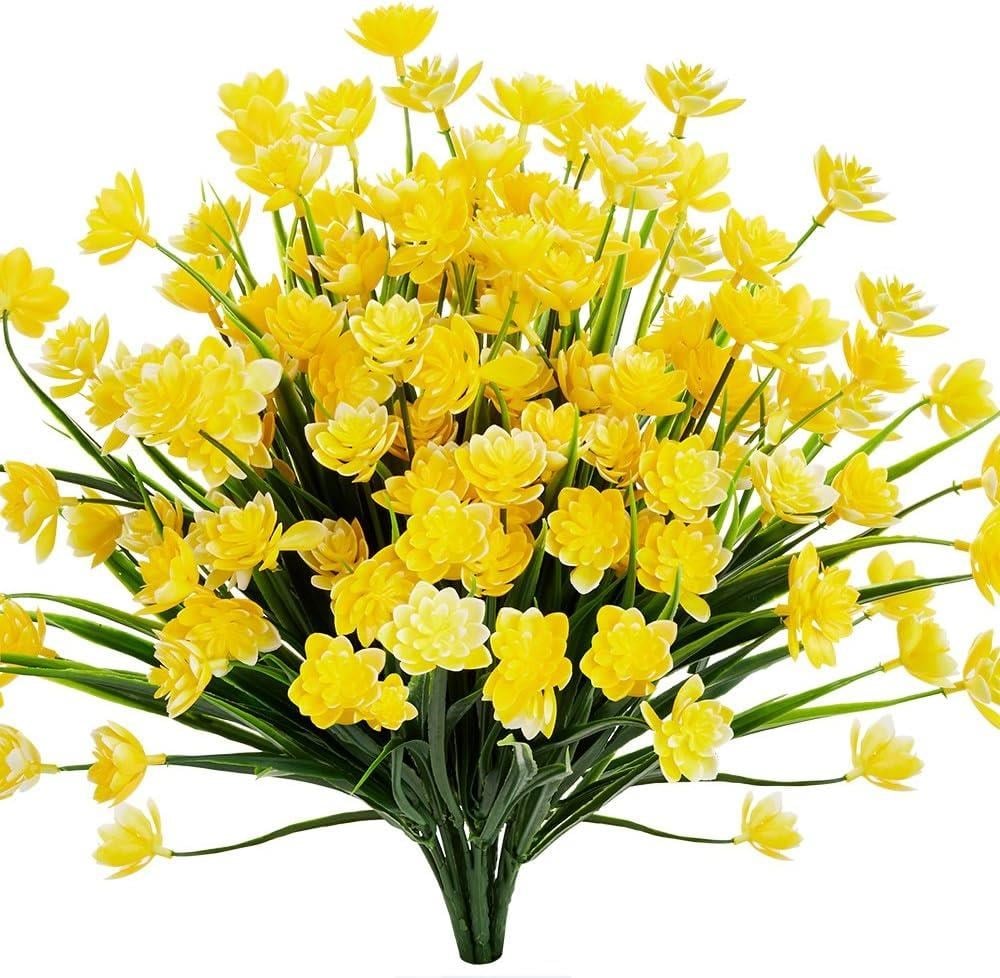6lı Set Yapay Çiçek Sazlı Lotus Sarı Renk 7 Dal Plastik  30cm 