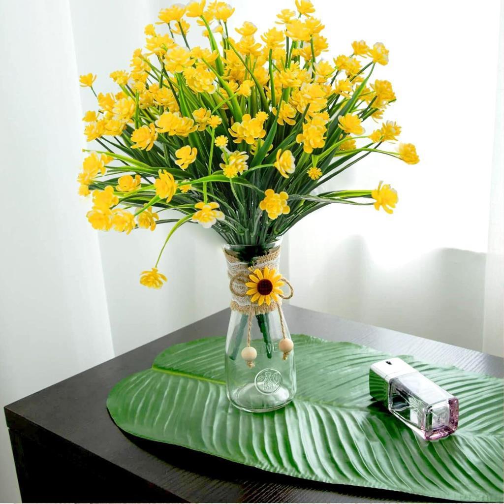 6lı Set Yapay Çiçek Sazlı Lotus Sarı Renk 7 Dal Plastik  30cm 