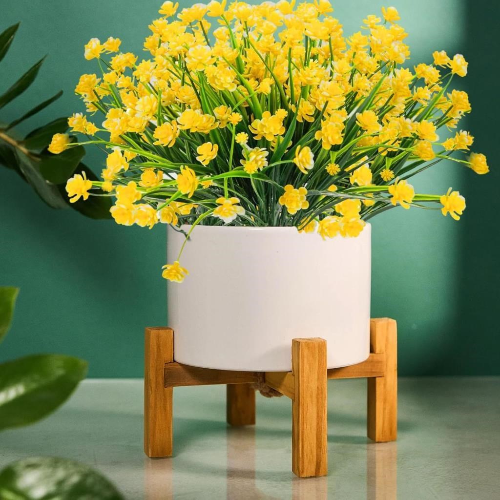 6lı Set Yapay Çiçek Sazlı Lotus Sarı Renk 7 Dal Plastik  30cm 