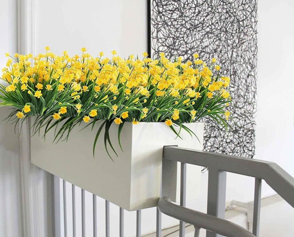 6lı Set Yapay Çiçek Sazlı Lotus Sarı Renk 7 Dal Plastik  30cm 