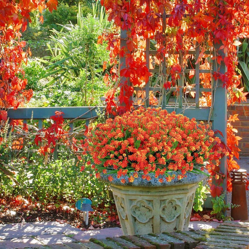 6lı Set Yapay Çiçek Sazlı Lotus Turuncu Renk 7 Dal Plastik  30cm 