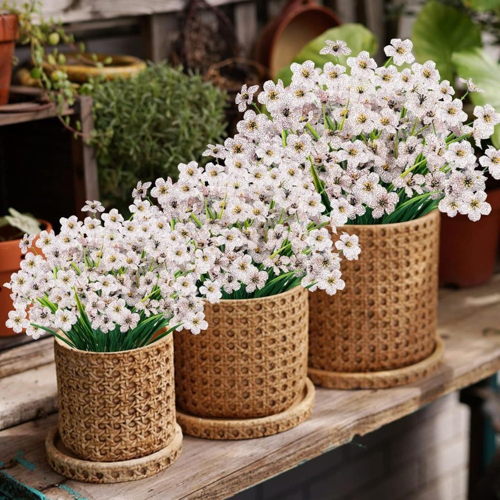 6lı Set Yapay Çiçek Sazlı Mine Beyaz Renk 5 Dallı 33cm