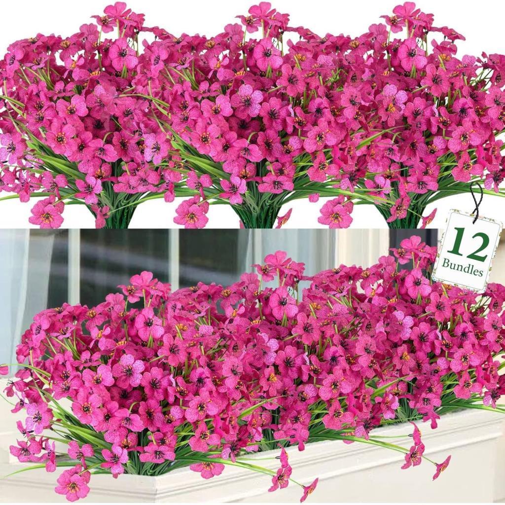 6lı Set Yapay Çiçek Sazlı Mine Fuşya Renk 5 Dallı 33cm