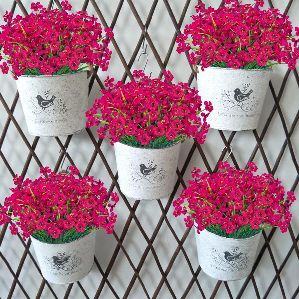 6lı Set Yapay Çiçek Sazlı Mine Fuşya Renk 5 Dallı 33cm