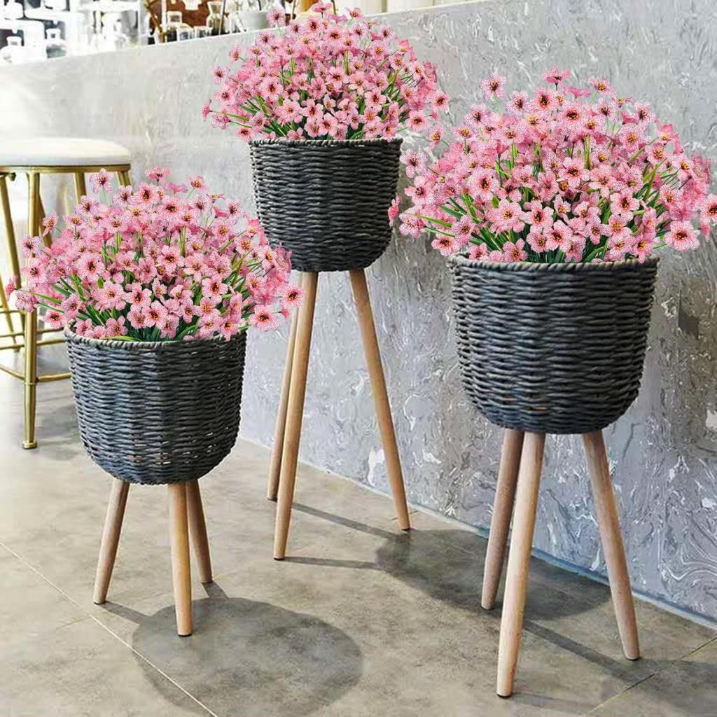 6lı Set Yapay Çiçek Sazlı Mine Pembe Renk 5 Dallı 33cm