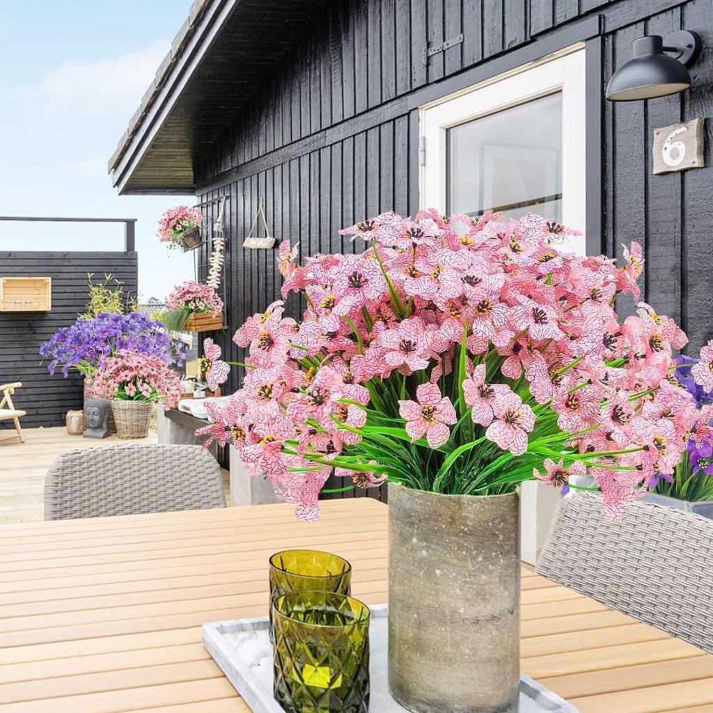 6lı Set Yapay Çiçek Sazlı Mine Pembe Renk 5 Dallı 33cm