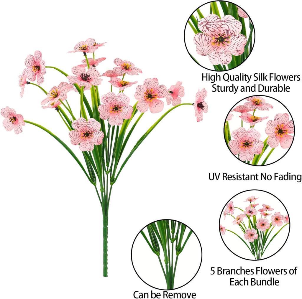 6lı Set Yapay Çiçek Sazlı Mine Pembe Renk 5 Dallı 33cm