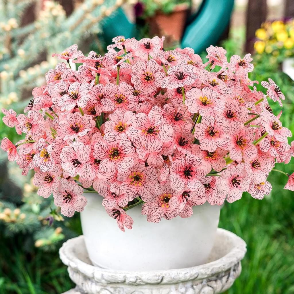 6lı Set Yapay Çiçek Sazlı Mine Pembe Renk 5 Dallı 33cm