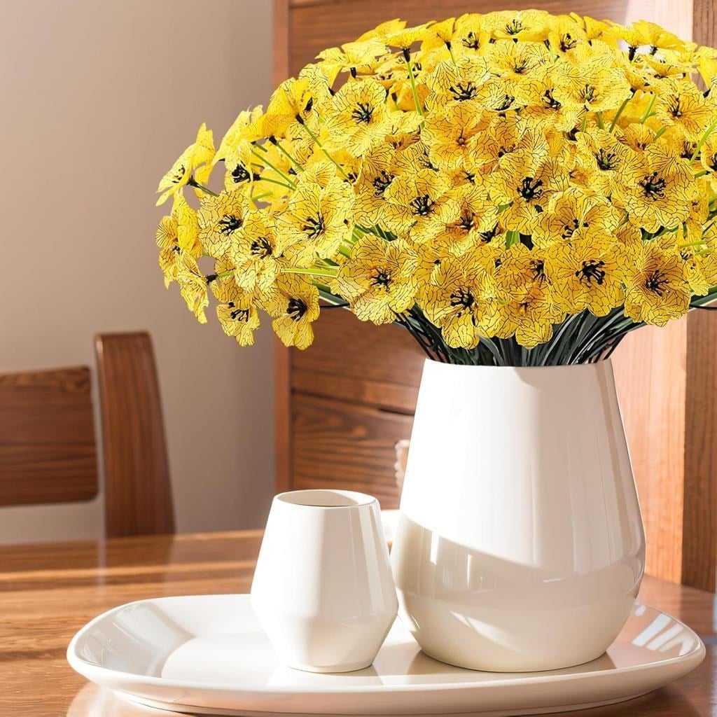 6lı Set Yapay Çiçek Sazlı Mine Sarı Renk 5 Dallı 33cm
