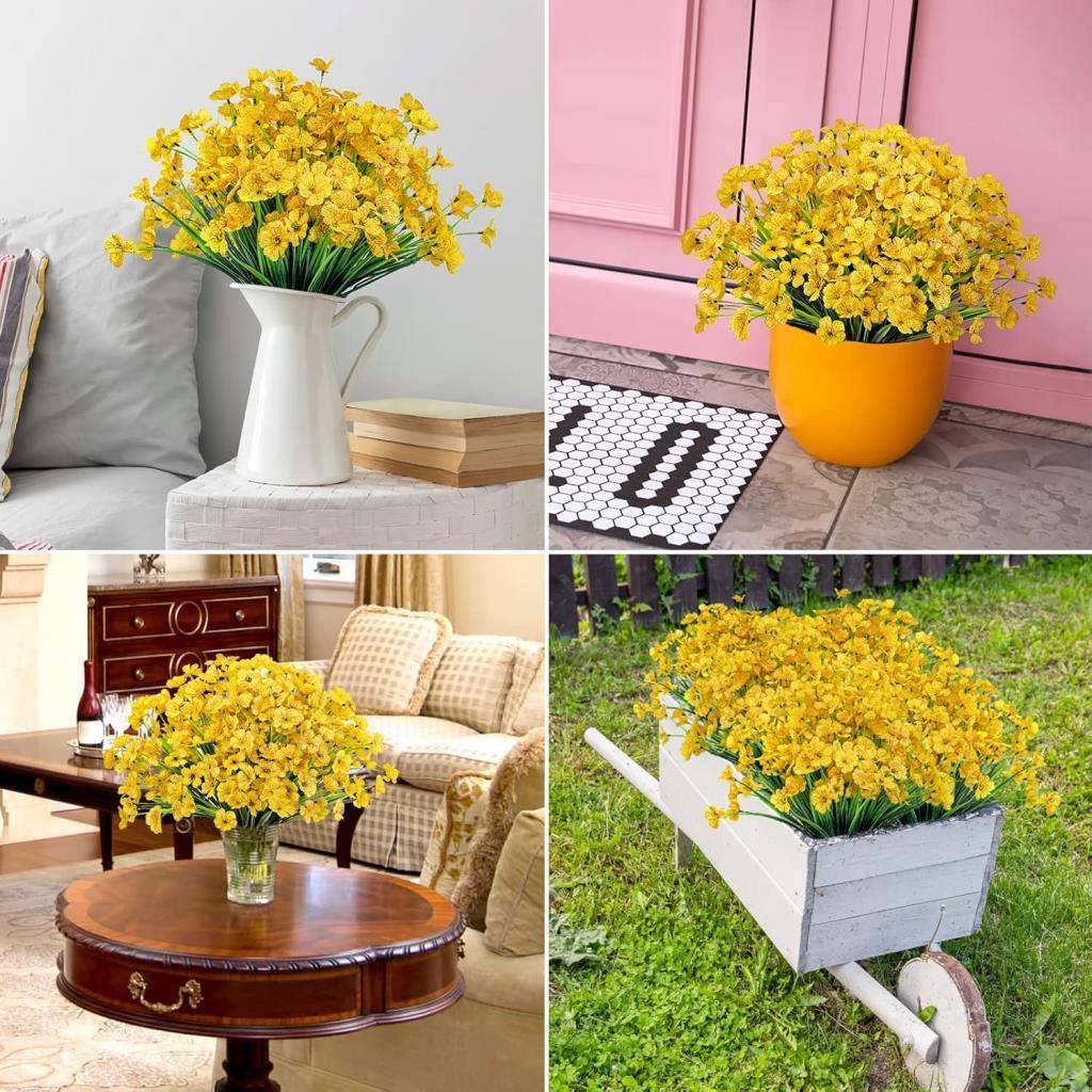 6lı Set Yapay Çiçek Sazlı Mine Sarı Renk 5 Dallı 33cm