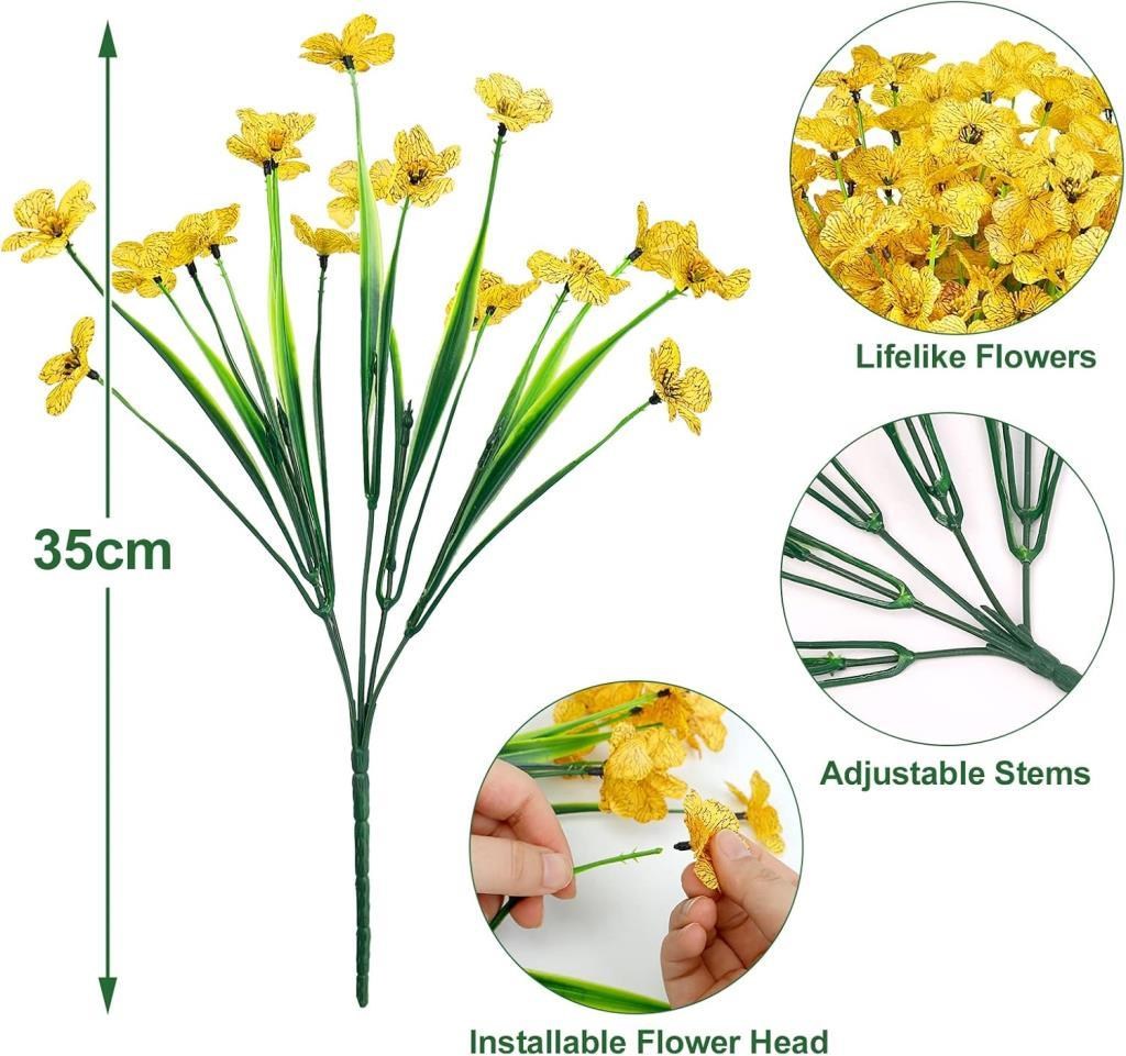 6lı Set Yapay Çiçek Sazlı Mine Sarı Renk 5 Dallı 33cm
