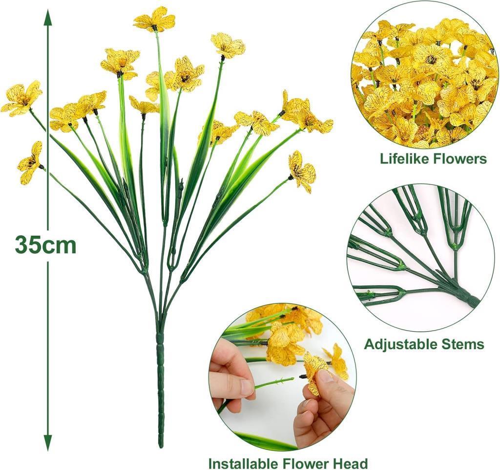 6lı Set Yapay Çiçek Sazlı Mine Sarı Renk 5 Dallı 33cm