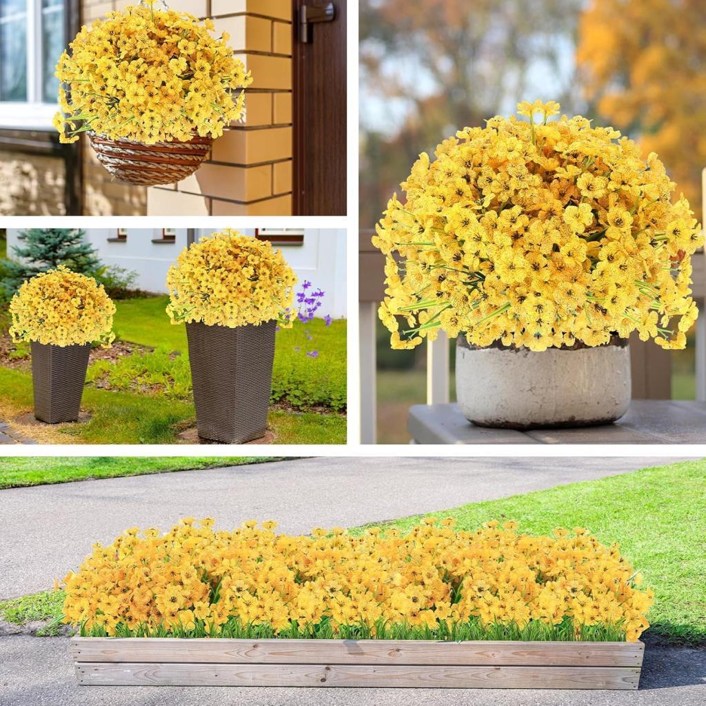 6lı Set Yapay Çiçek Sazlı Mine Sarı Renk 5 Dallı 33cm