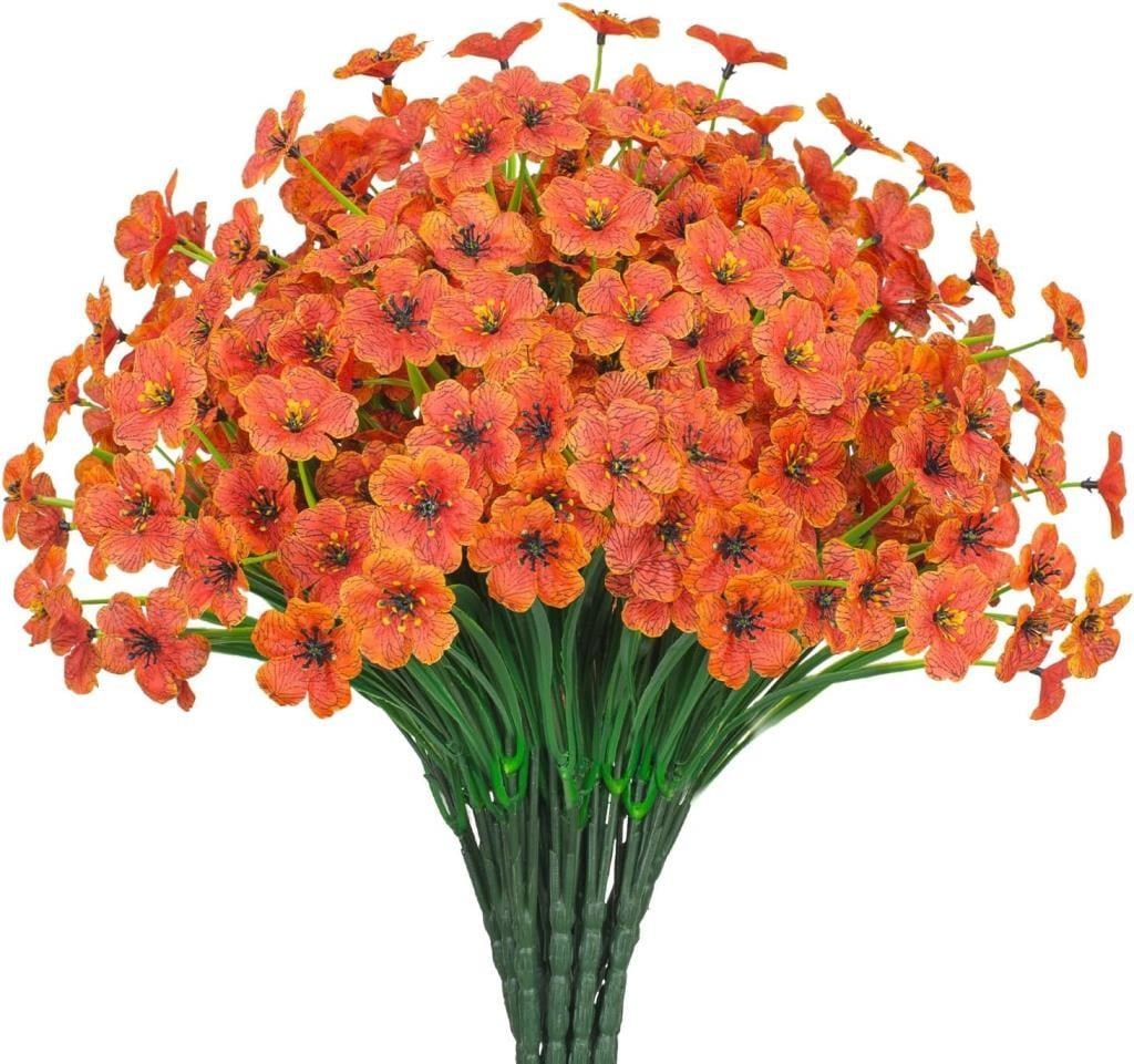 6lı Set Yapay Çiçek Sazlı Mine Turuncu Renk 5 Dallı 33cm