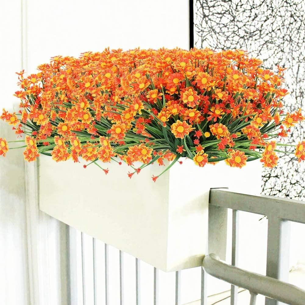 6lı Set Yapay Çiçek Turuncu Papatya 7 Dallı Plastik Dekoratif Yapay Bitki