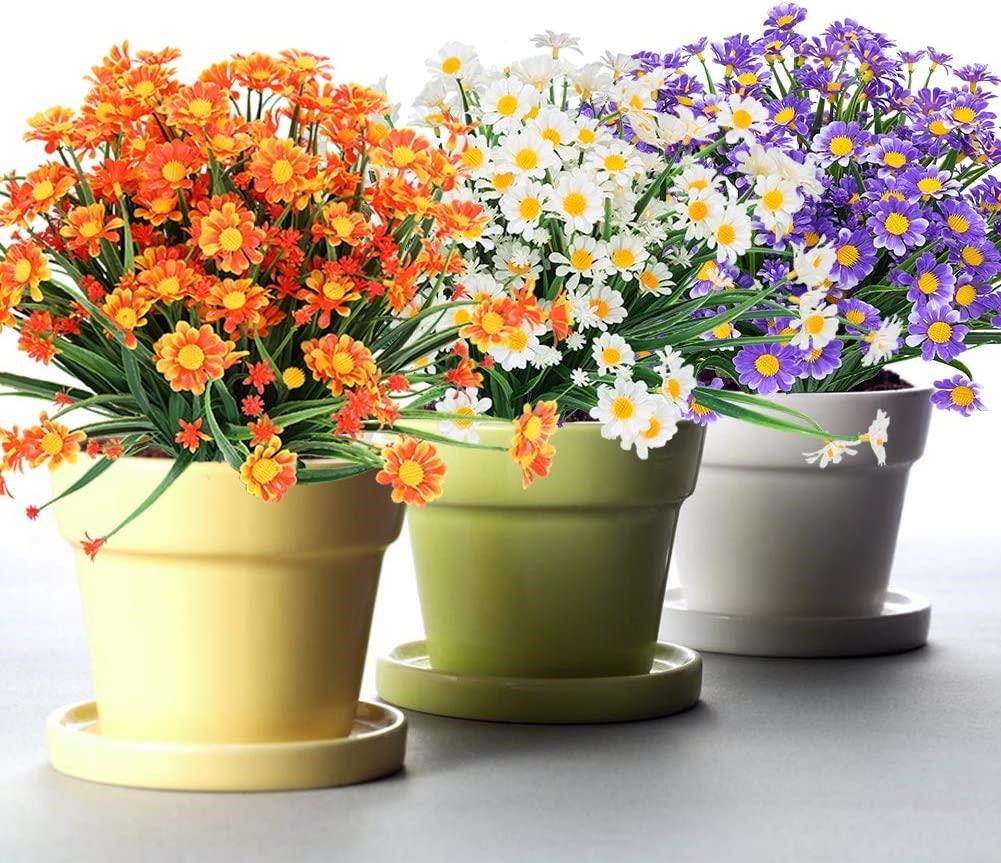 6lı Set Yapay Çiçek Turuncu Papatya 7 Dallı Plastik Dekoratif Yapay Bitki