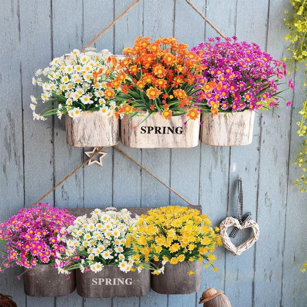 6lı Set Yapay Çiçek Turuncu Papatya 7 Dallı Plastik Dekoratif Yapay Bitki