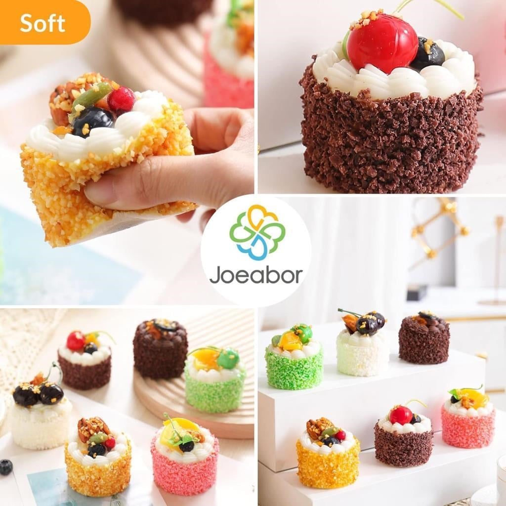 6lı Set Yapay Pasta Yumuşak Dokulu Kalp Şeklinde Mini Pasta Magnetli Dolap Süsü 