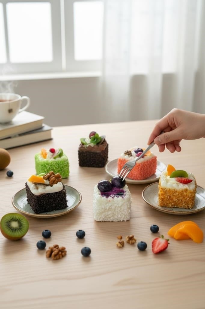 6lı Set Yapay Pasta Yumuşak Dokulu Kare Şeklinde Mini Pasta Magnetli 