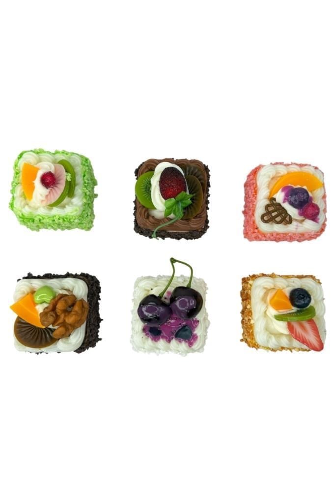 6lı Set Yapay Pasta Yumuşak Dokulu Kare Şeklinde Mini Pasta Magnetli 