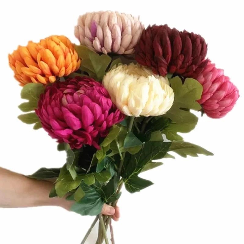 9lu Set Yapay Çiçek Krizantem Karışık Renk 90cm Tek Dal Kumaş Çiçek Uzun Dal