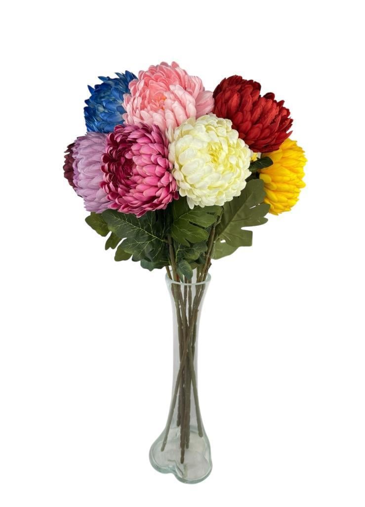 9lu Set Yapay Çiçek Krizantem Karışık Renk 90cm Tek Dal Kumaş Çiçek Uzun Dal