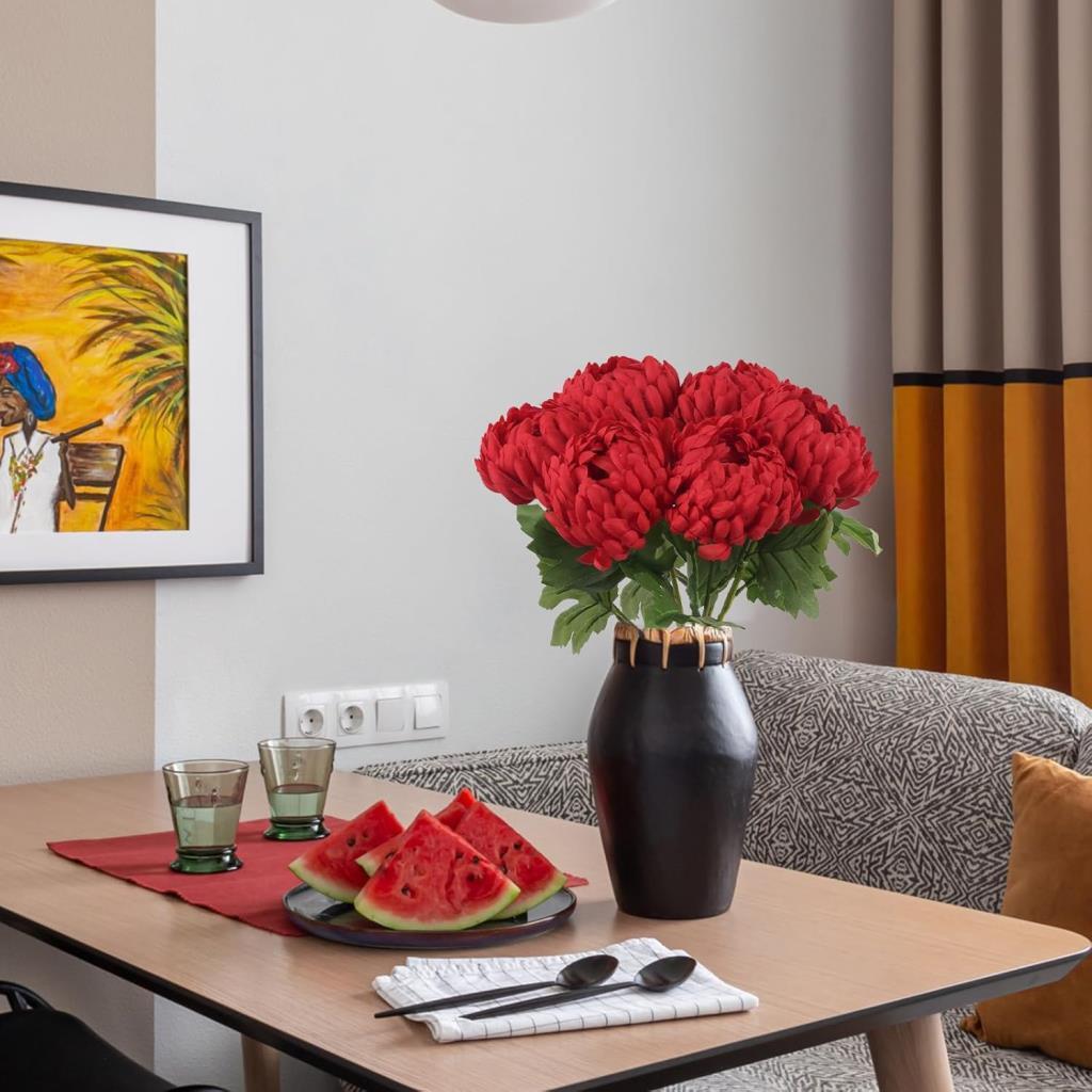 9lu Set Yapay Çiçek Krizantem Karışık Renk 90cm Tek Dal Kumaş Çiçek Uzun Dal