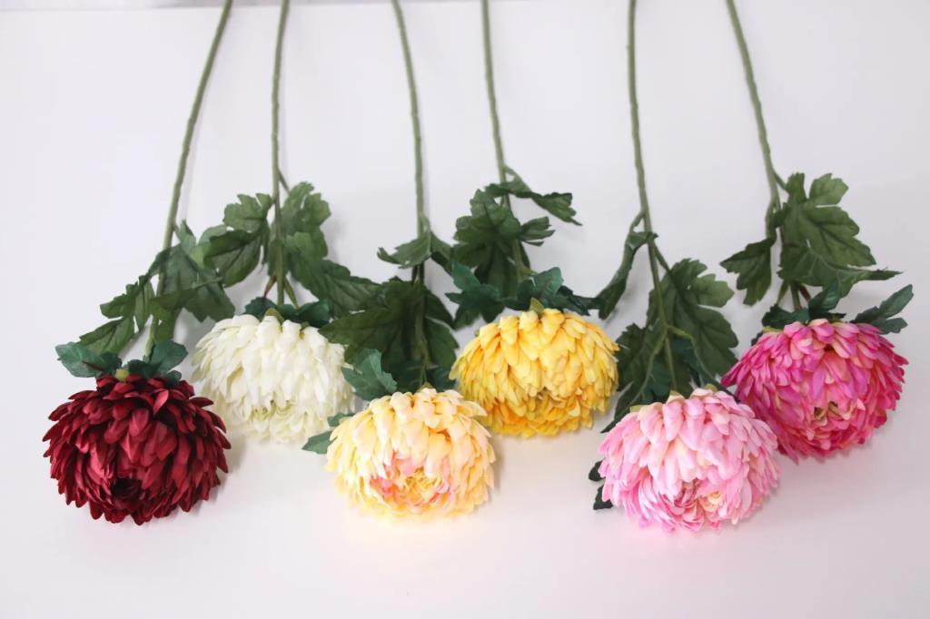 9lu Set Yapay Çiçek Krizantem Karışık Renk 90cm Tek Dal Kumaş Çiçek Uzun Dal