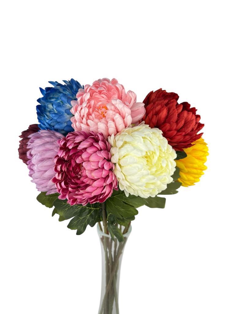 9lu Set Yapay Çiçek Krizantem Karışık Renk 90cm Tek Dal Kumaş Çiçek Uzun Dal