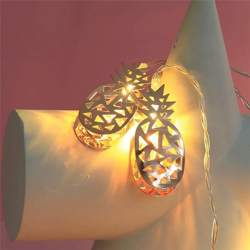 Ananas Sıralı Led Işık 10lu Dekoratif Lamba Gold Metal