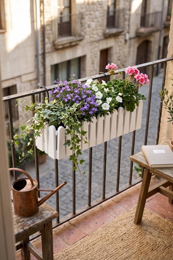 Balkon Saksısı Çit Saksı BEYAZ Renk Metal Askı Aparatlı Dekoratif Balkon Saksı 9lt  53cm ib02