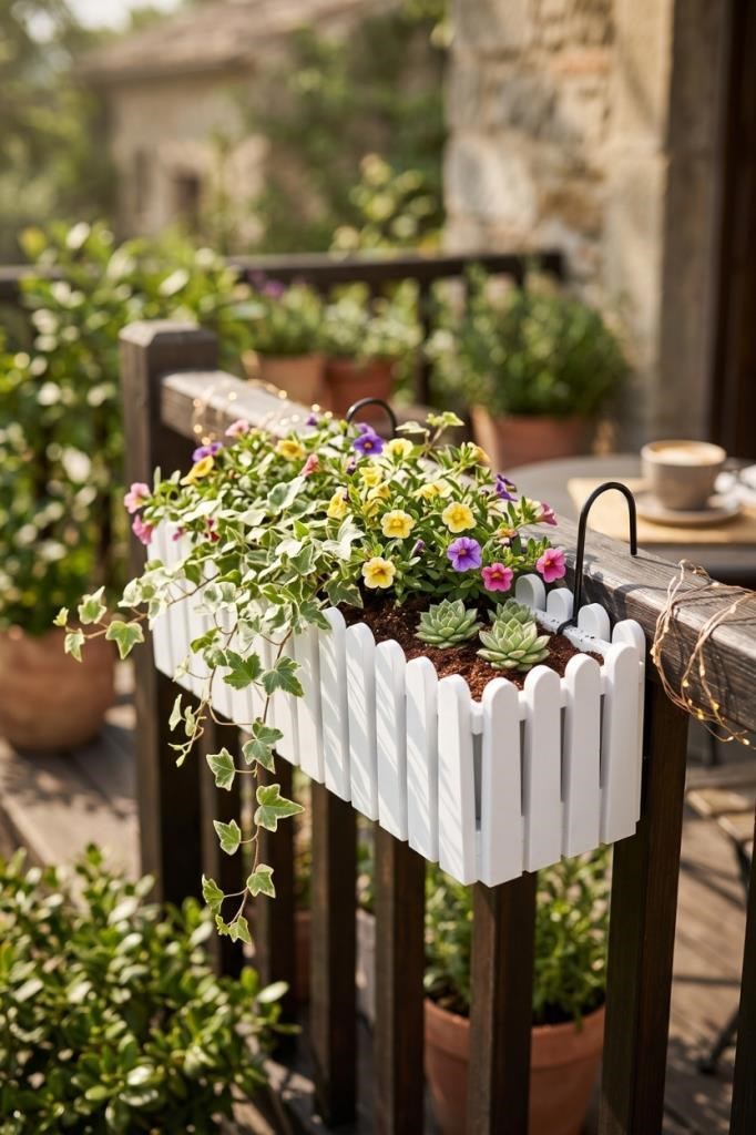 Balkon Saksısı Çit Saksı BEYAZ Renk Metal Askı Aparatlı Dekoratif Balkon Saksı 9lt  53cm ib02