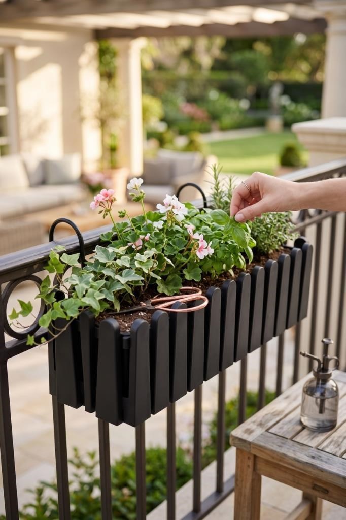 Balkon Saksısı Çit Saksı SİYAH Renk Metal Askı Aparatlı Dekoratif Balkon Saksı 9lt  53cm ib02
