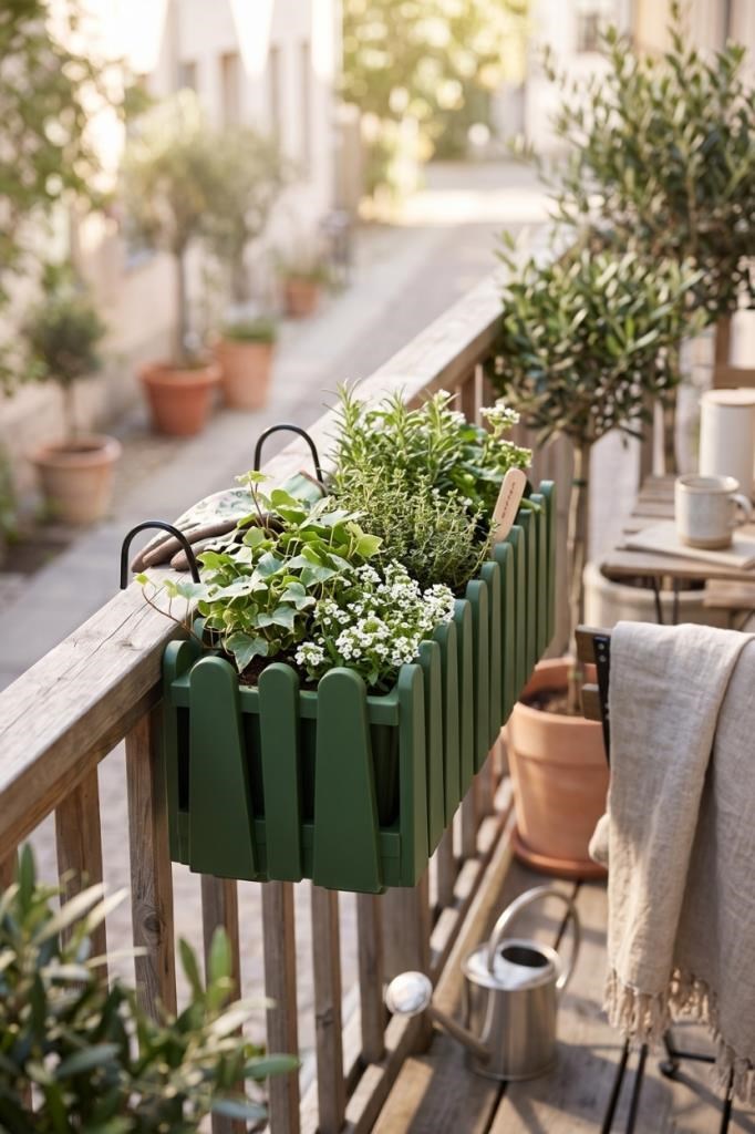 Balkon Saksısı Çit Saksı YEŞİL Renk Metal Askı Aparatlı Dekoratif Balkon Saksı 9lt  53cm ib02