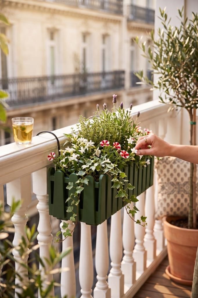 Balkon Saksısı Çit Saksı YEŞİL Renk Metal Askı Aparatlı Dekoratif Balkon Saksı 9lt  53cm ib02