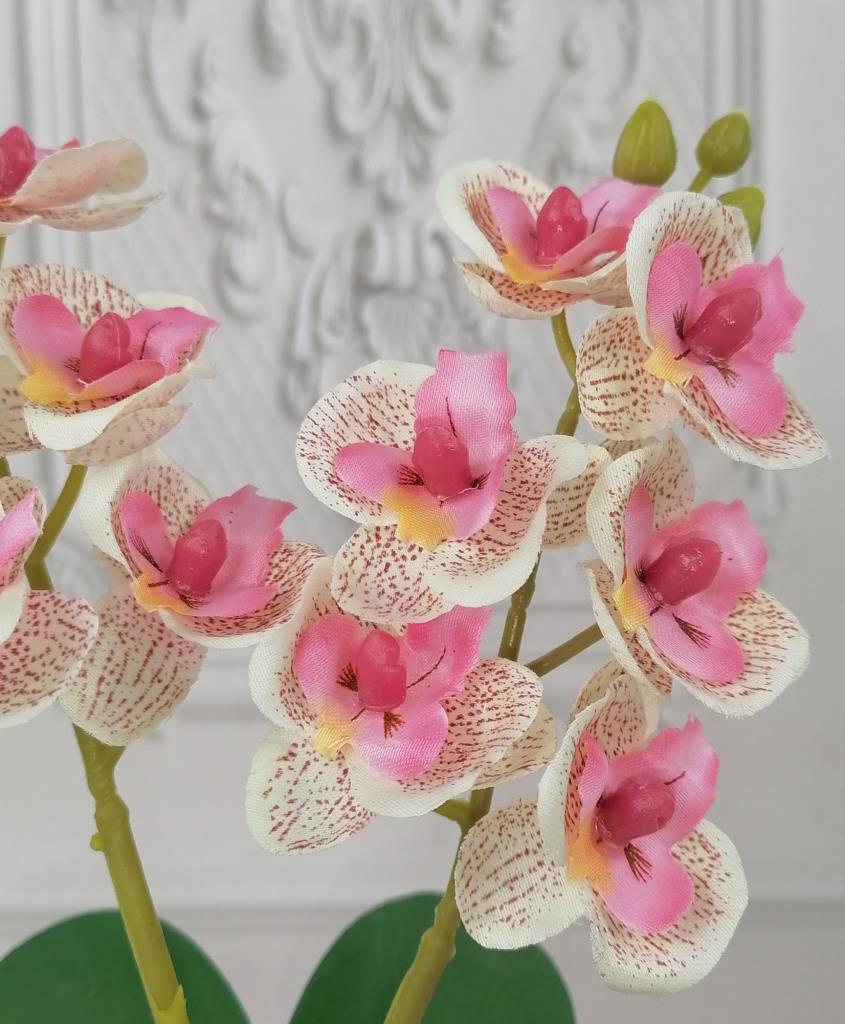 Beton Saksılı Yapay Orkide Pileli Etek Saksılı Pembe Açık Mini Yapay Orkide