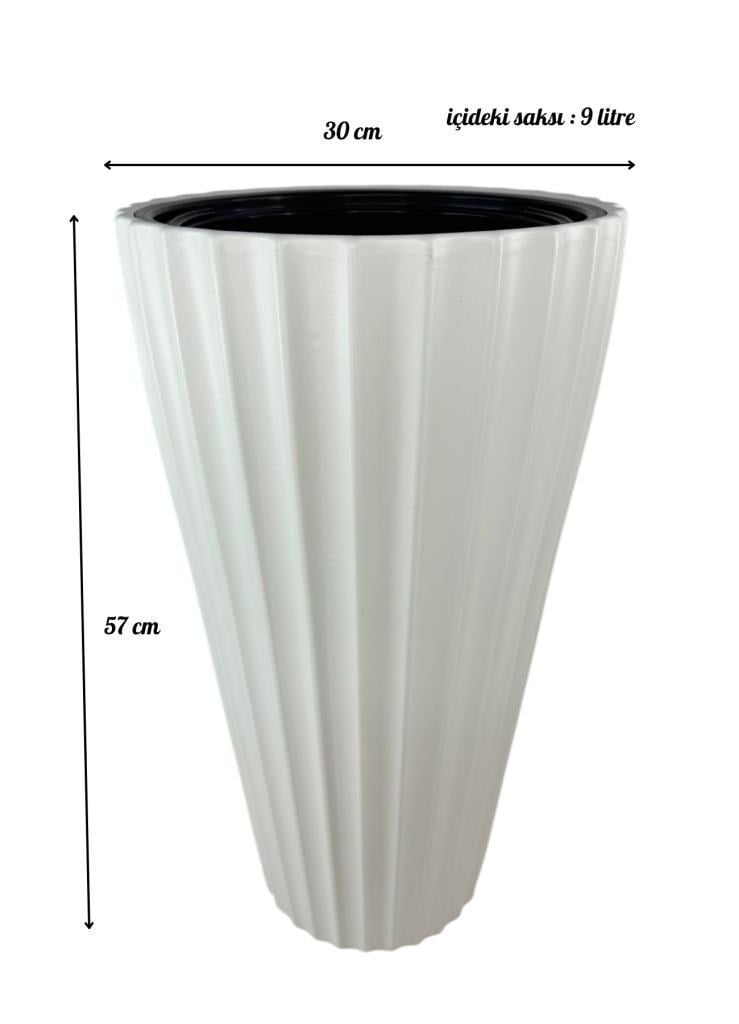 Beyaz Lilyum Model Vazo Dekoratif Plastik Saksı 57cm 9 Litre İç Hacim Estetik ve Modern Tasarım