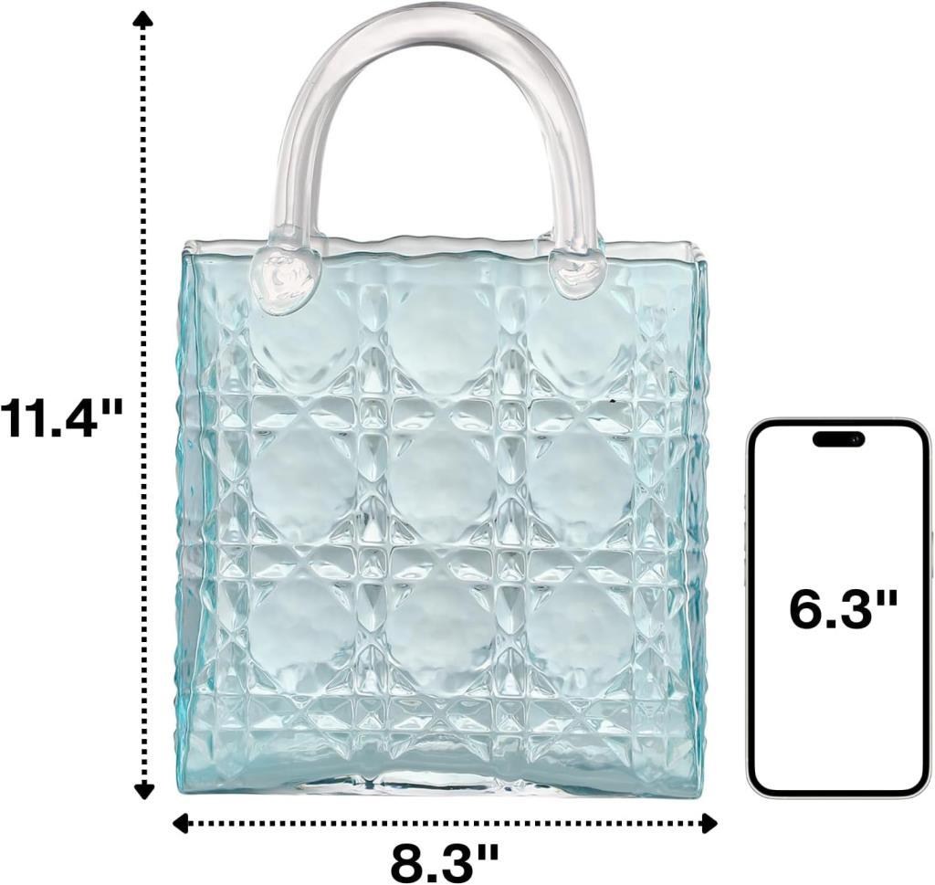 Çanta Vazo Köşeli Model Cam Çiçek Vazosu Dekoratif Mavi Vazo Büyük Boy Glass Bag Vase