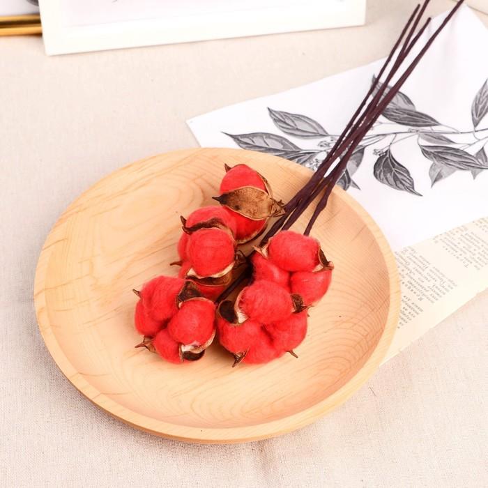 Doğal Pamuk Çiçeği Kırmızı 10 Adet Tekli Dal Kuru Çiçek 30 cm Yapay Çiçek