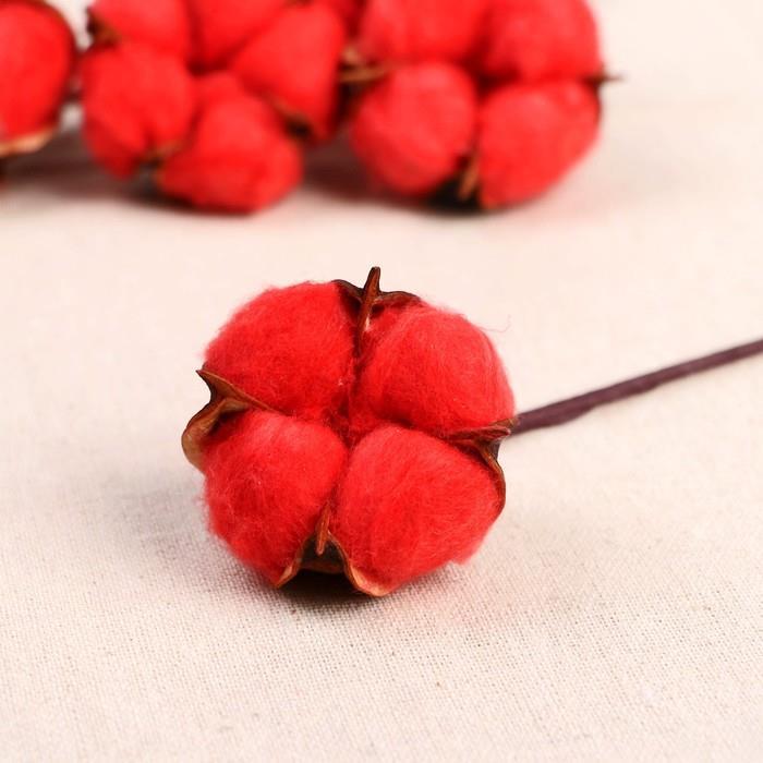 Doğal Pamuk Çiçeği Kırmızı 10 Adet Tekli Dal Kuru Çiçek 30 cm Yapay Çiçek