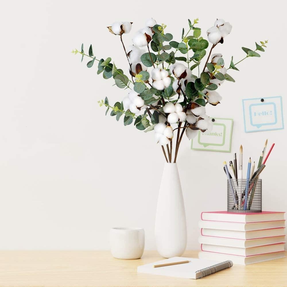 Doğal Pamuk Çiçeği Okaliptuslu 5li Kuru Çiçek Yapay Çiçek