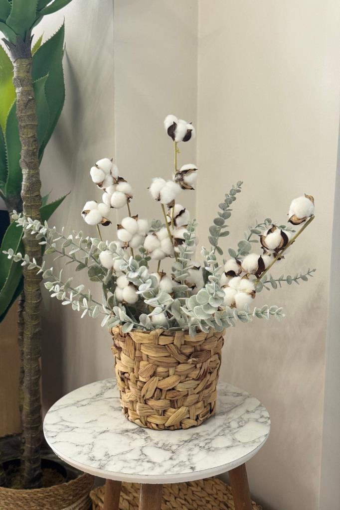 Doğal Pamuk Ve Okaliptus Çiçeği Kuru Çiçek Yapay Çiçek 2li Mix  