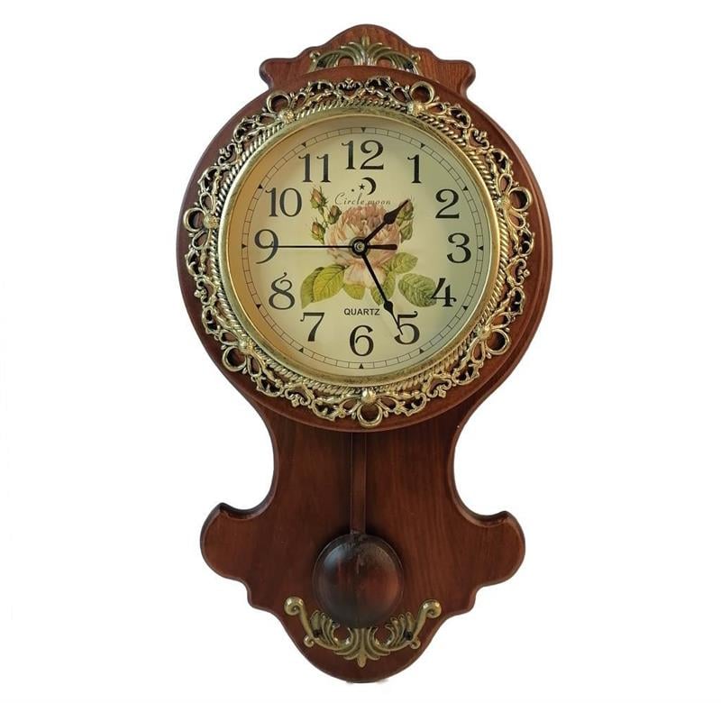 Duvar Saati Ahşap Ceviz Sarkaçlı Vintage Sırmalı  Eskitme Duvar Saati