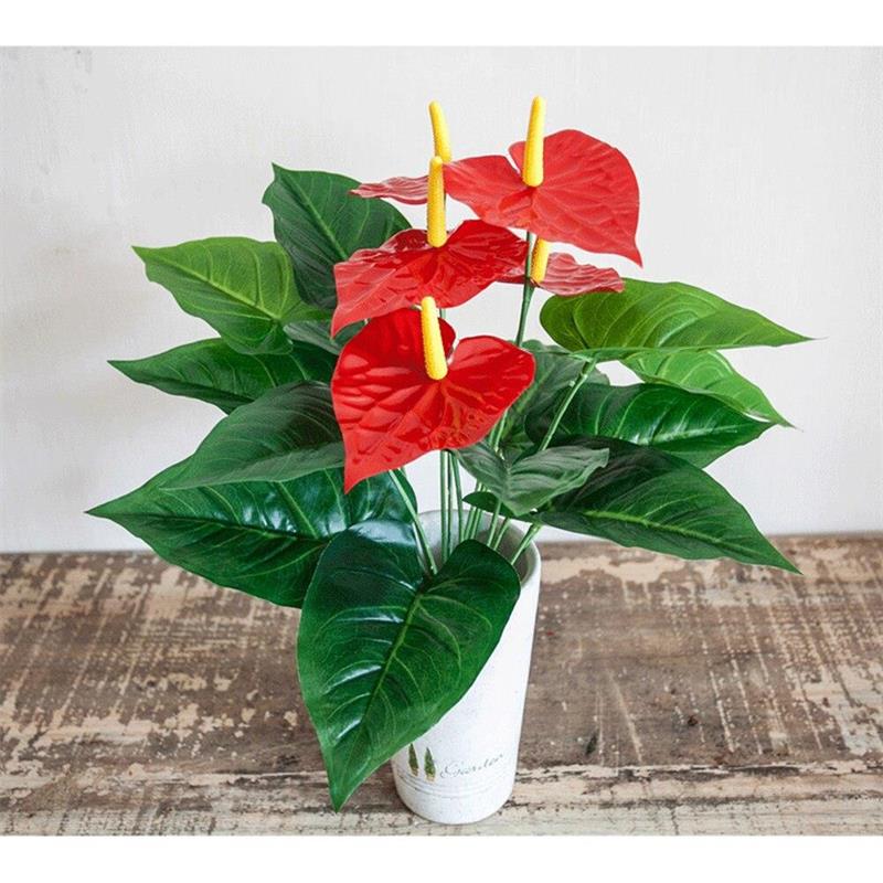 Islak Antoryum Kırmızı Yapay Çiçek Etli 1.Kalite 3 Kafalı Anthurium