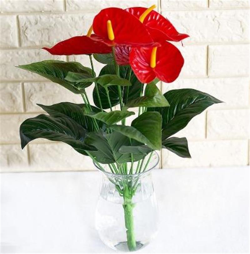 Islak Antoryum Kırmızı Yapay Çiçek Etli 1.Kalite 3 Kafalı Anthurium