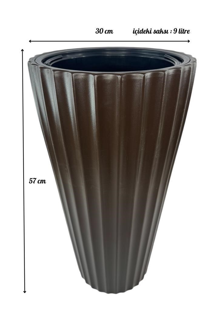 Kahverengi Lilyum Model Vazo Dekoratif Plastik Saksı 57cm 9 Litre İç Hacim Estetik ve Modern Tasarım