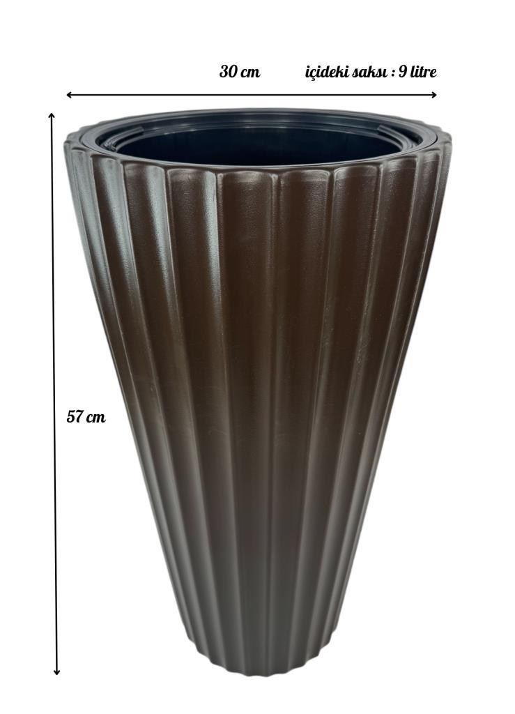 Kahverengi Lilyum Model Vazo Dekoratif Plastik Saksı 57cm 9 Litre İç Hacim Estetik ve Modern Tasarım