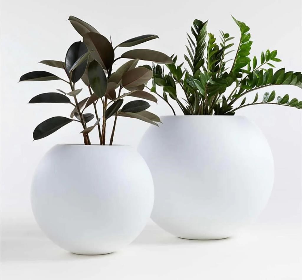 Küre Yuvarlak Top Vazo Dekoratif Saksı BEYAZ 25*20cm